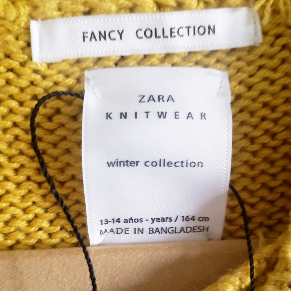 Zara Sweater Yellow Crewneck Cable Knitwear Youth Womens M Boho Chunky Pullover - Picture 5 of 7